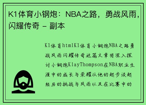 K1体育小钢炮：NBA之路，勇战风雨，闪耀传奇 - 副本